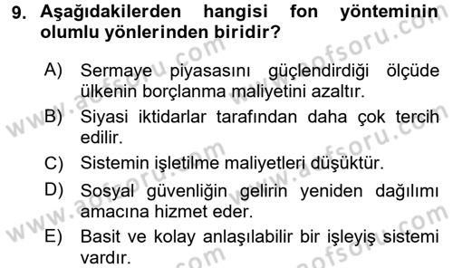Sosyal Güvenlik Dersi 2015 - 2016 Yılı Tek Ders Sınav Soruları 9. Soru
