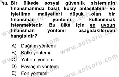 Sosyal Güvenlik Dersi 2016 - 2017 Yılı 3 Ders Sınav Soruları 10. Soru