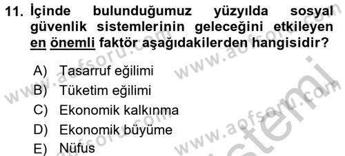 Sosyal Güvenlik Dersi 2016 - 2017 Yılı 3 Ders Sınav Soruları 11. Soru
