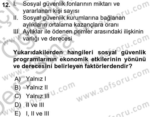 Sosyal Güvenlik Dersi 2016 - 2017 Yılı 3 Ders Sınav Soruları 12. Soru