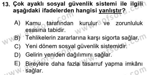 Sosyal Güvenlik Dersi 2016 - 2017 Yılı 3 Ders Sınav Soruları 13. Soru