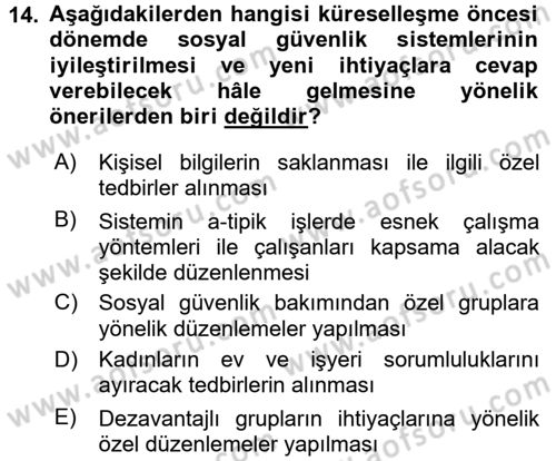 Sosyal Güvenlik Dersi 2016 - 2017 Yılı 3 Ders Sınav Soruları 14. Soru