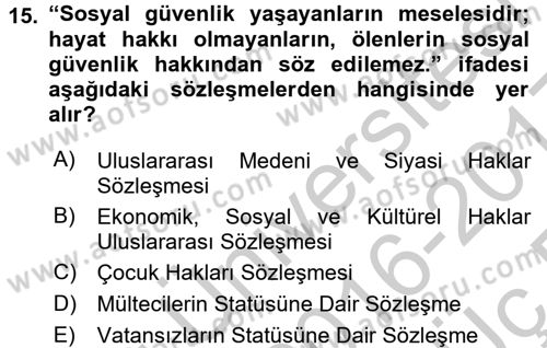 Sosyal Güvenlik Dersi 2016 - 2017 Yılı 3 Ders Sınav Soruları 15. Soru