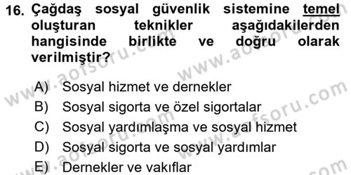 Sosyal Güvenlik Dersi 2016 - 2017 Yılı 3 Ders Sınav Soruları 16. Soru