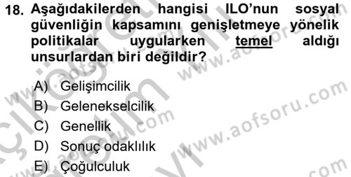 Sosyal Güvenlik Dersi 2016 - 2017 Yılı 3 Ders Sınav Soruları 18. Soru