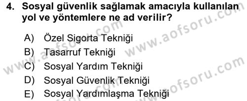 Sosyal Güvenlik Dersi 2016 - 2017 Yılı 3 Ders Sınav Soruları 4. Soru