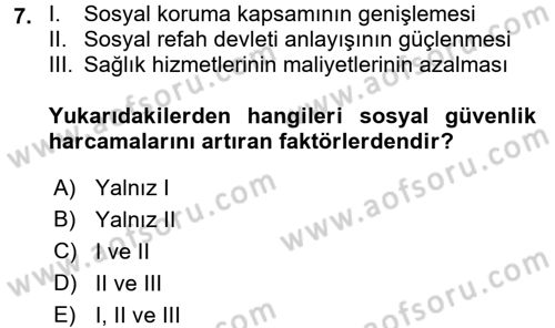 Sosyal Güvenlik Dersi 2016 - 2017 Yılı 3 Ders Sınav Soruları 7. Soru
