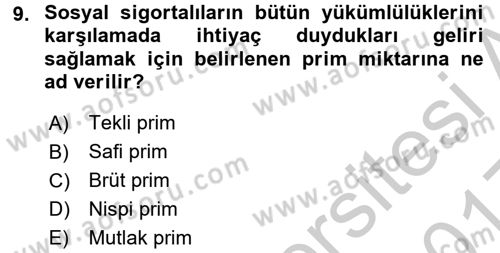 Sosyal Güvenlik Dersi 2016 - 2017 Yılı 3 Ders Sınav Soruları 9. Soru