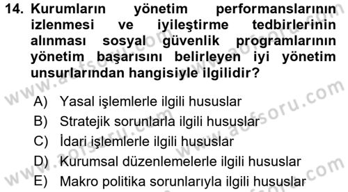 Sosyal Güvenlik Dersi 2016 - 2017 Yılı (Vize) Ara Sınav Soruları 14. Soru