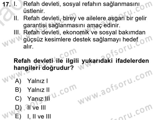 Sosyal Güvenlik Dersi 2016 - 2017 Yılı (Vize) Ara Sınav Soruları 17. Soru