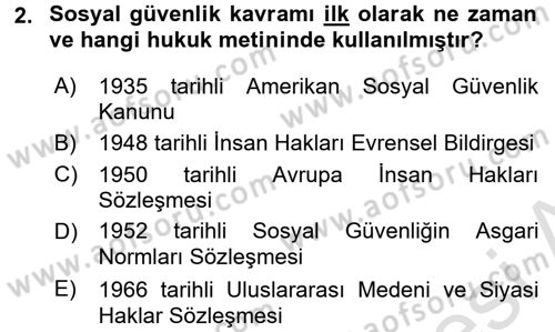 Sosyal Güvenlik Dersi 2016 - 2017 Yılı (Vize) Ara Sınav Soruları 2. Soru
