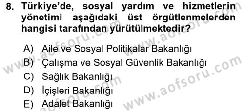 Sosyal Güvenlik Dersi Ara Sınavı Deneme Sınav Soruları 8. Soru