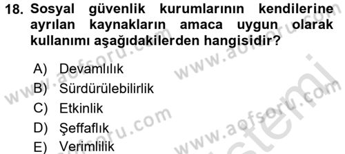 Sosyal Güvenlik Dersi 2017 - 2018 Yılı (Vize) Ara Sınav Soruları 18. Soru