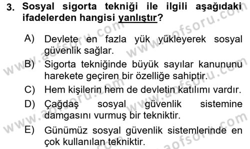 Sosyal Güvenlik Dersi Ara Sınavı Deneme Sınav Soruları 3. Soru