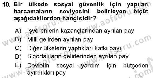 Sosyal Güvenlik Dersi 2018 - 2019 Yılı 3 Ders Sınav Soruları 10. Soru