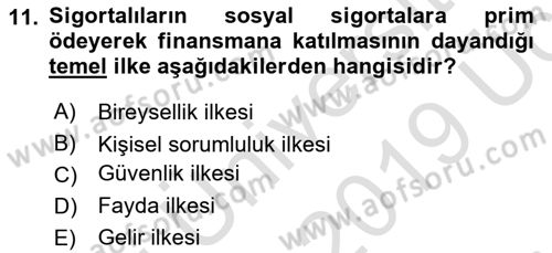 Sosyal Güvenlik Dersi 2018 - 2019 Yılı 3 Ders Sınav Soruları 11. Soru