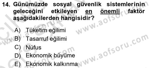 Sosyal Güvenlik Dersi 2018 - 2019 Yılı 3 Ders Sınav Soruları 14. Soru