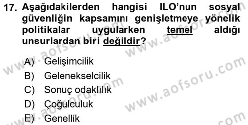 Sosyal Güvenlik Dersi 2018 - 2019 Yılı 3 Ders Sınav Soruları 17. Soru