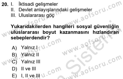 Sosyal Güvenlik Dersi 2018 - 2019 Yılı 3 Ders Sınav Soruları 20. Soru