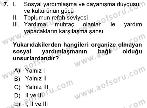 Sosyal Güvenlik Dersi 2018 - 2019 Yılı 3 Ders Sınav Soruları 7. Soru