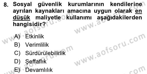Sosyal Güvenlik Dersi 2018 - 2019 Yılı 3 Ders Sınav Soruları 8. Soru