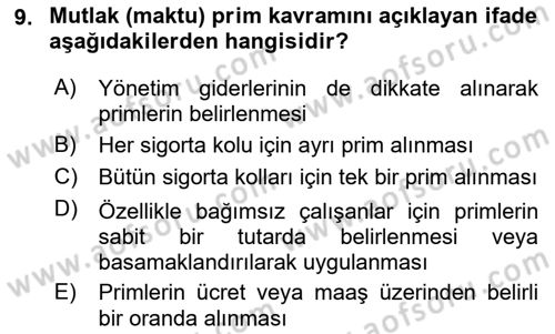 Sosyal Güvenlik Dersi 2018 - 2019 Yılı 3 Ders Sınav Soruları 9. Soru