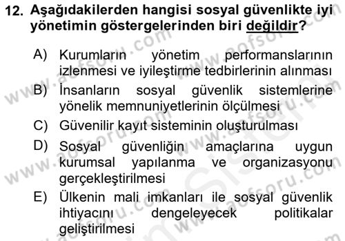 Sosyal Güvenlik Dersi Ara Sınavı Deneme Sınav Soruları 12. Soru