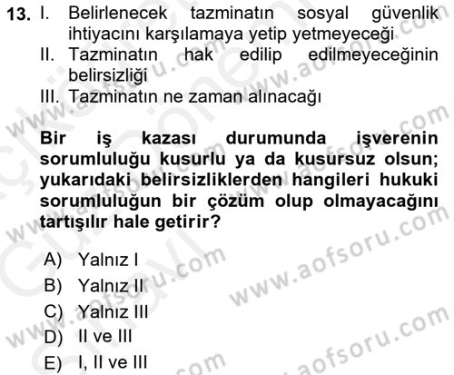 Sosyal Güvenlik Dersi 2018 - 2019 Yılı (Vize) Ara Sınav Soruları 13. Soru