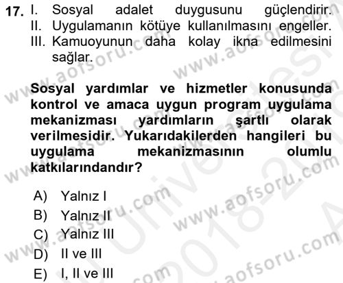 Sosyal Güvenlik Dersi 2018 - 2019 Yılı (Vize) Ara Sınav Soruları 17. Soru