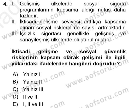 Sosyal Güvenlik Dersi 2018 - 2019 Yılı (Vize) Ara Sınav Soruları 4. Soru