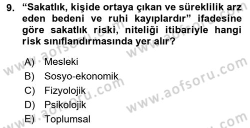 Sosyal Güvenlik Dersi 2018 - 2019 Yılı (Vize) Ara Sınav Soruları 9. Soru