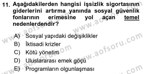 Sosyal Güvenlik Dersi 2018 - 2019 Yılı (Final) Dönem Sonu Sınav Soruları 11. Soru