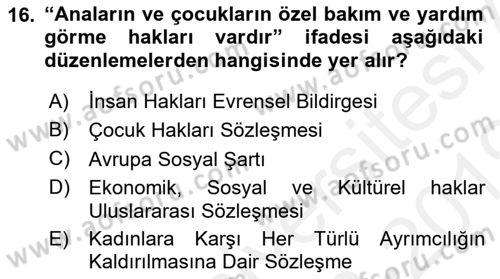 Sosyal Güvenlik Dersi 2018 - 2019 Yılı (Final) Dönem Sonu Sınav Soruları 16. Soru