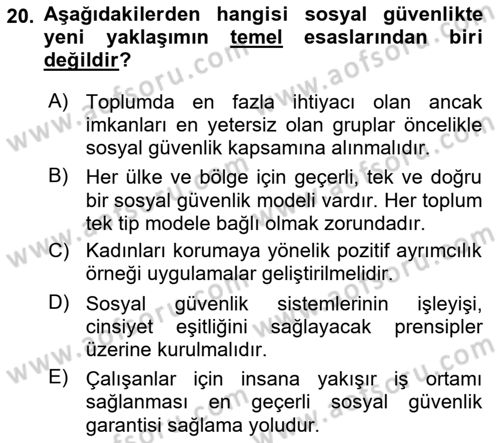 Sosyal Güvenlik Dersi 2018 - 2019 Yılı (Final) Dönem Sonu Sınav Soruları 20. Soru
