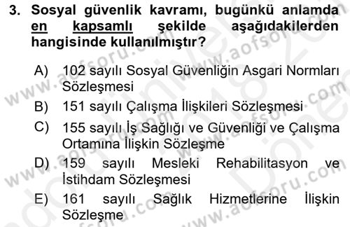 Sosyal Güvenlik Dersi 2018 - 2019 Yılı (Final) Dönem Sonu Sınav Soruları 3. Soru