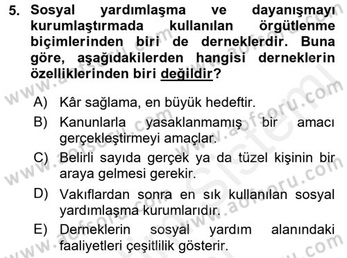 Sosyal Güvenlik Dersi 2018 - 2019 Yılı (Final) Dönem Sonu Sınav Soruları 5. Soru