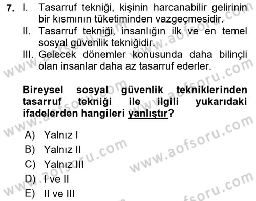 Sosyal Güvenlik Dersi 2018 - 2019 Yılı (Final) Dönem Sonu Sınav Soruları 7. Soru