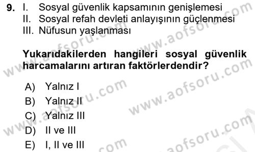Sosyal Güvenlik Dersi 2018 - 2019 Yılı (Final) Dönem Sonu Sınav Soruları 9. Soru