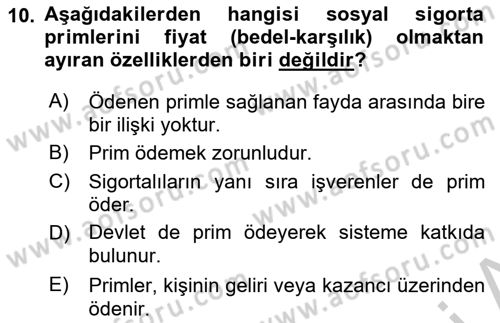 Sosyal Güvenlik Dersi 2018 - 2019 Yılı Yaz Okulu Sınav Soruları 10. Soru