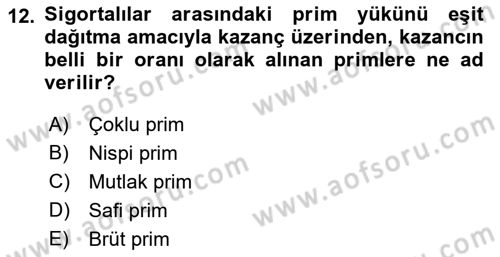 Sosyal Güvenlik Dersi 2018 - 2019 Yılı Yaz Okulu Sınav Soruları 12. Soru