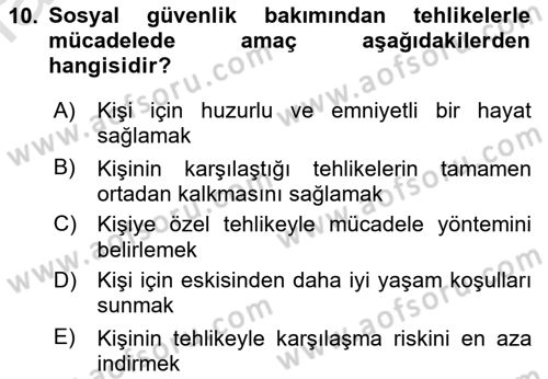 Sosyal Güvenlik Dersi 2019 - 2020 Yılı (Vize) Ara Sınav Soruları 10. Soru
