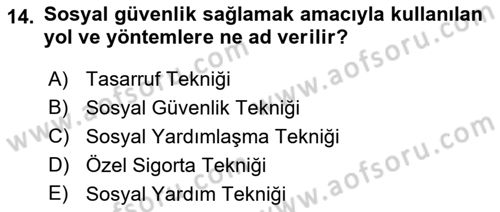Sosyal Güvenlik Dersi 2019 - 2020 Yılı (Vize) Ara Sınav Soruları 14. Soru