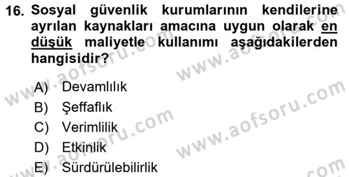 Sosyal Güvenlik Dersi 2019 - 2020 Yılı (Vize) Ara Sınav Soruları 16. Soru