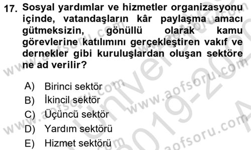 Sosyal Güvenlik Dersi 2019 - 2020 Yılı (Vize) Ara Sınav Soruları 17. Soru