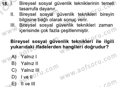 Sosyal Güvenlik Dersi 2019 - 2020 Yılı (Vize) Ara Sınav Soruları 18. Soru