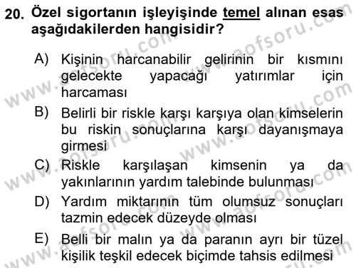 Sosyal Güvenlik Dersi 2019 - 2020 Yılı (Vize) Ara Sınav Soruları 20. Soru