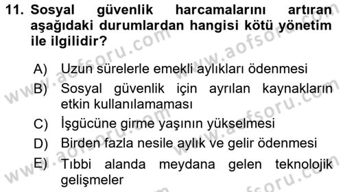 Sosyal Güvenlik Dersi 2019 - 2020 Yılı (Final) Dönem Sonu Sınav Soruları 11. Soru