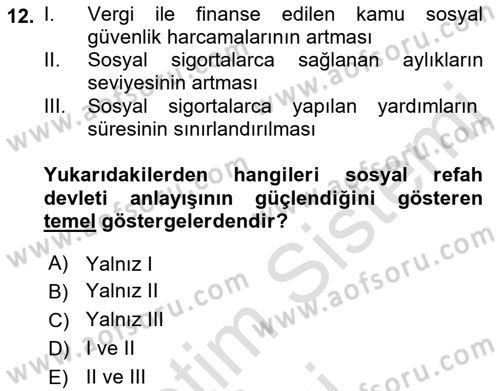 Sosyal Güvenlik Dersi 2019 - 2020 Yılı (Final) Dönem Sonu Sınav Soruları 12. Soru