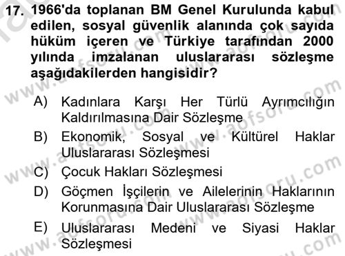 Sosyal Güvenlik Dersi 2019 - 2020 Yılı (Final) Dönem Sonu Sınav Soruları 17. Soru