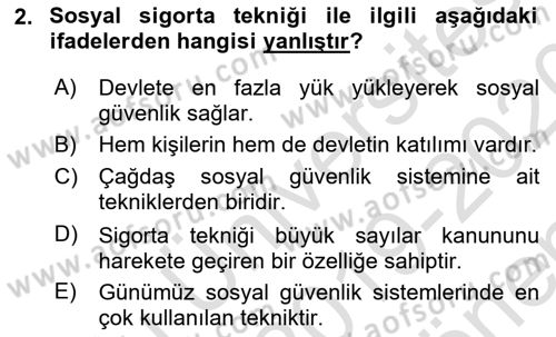 Sosyal Güvenlik Dersi 2019 - 2020 Yılı (Final) Dönem Sonu Sınav Soruları 2. Soru
